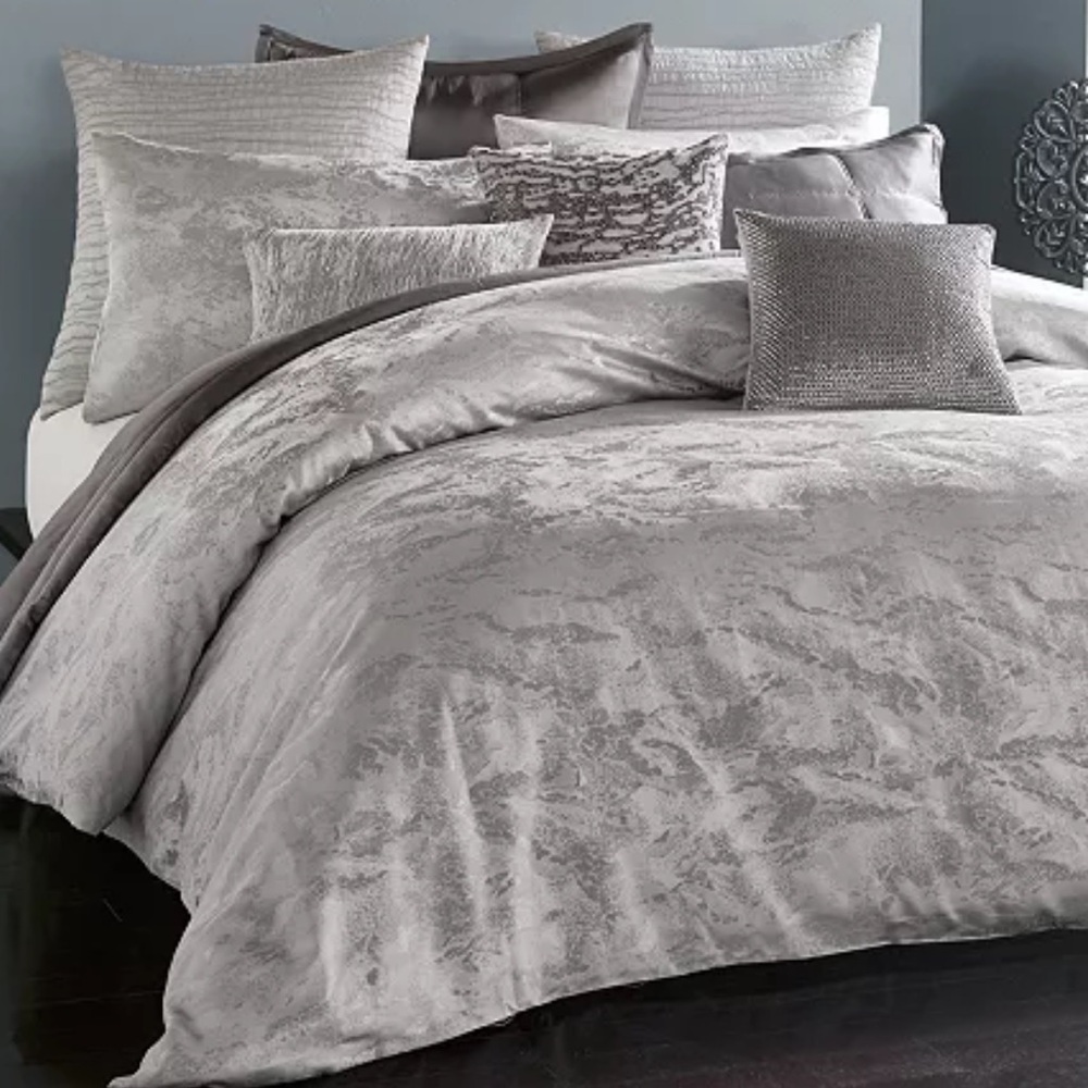 NWT Donna Karan Home Luna Duvet Cover Platinum Glam‎ Luxurious Luxe